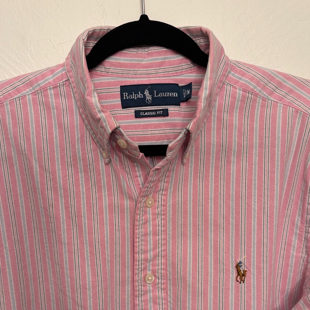 Ralph Lauren Men's Pink and White Striped Shirt